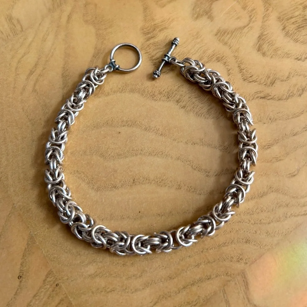 Sterling Silver Byzantine Chain Bracelet - Picture 4 of 5